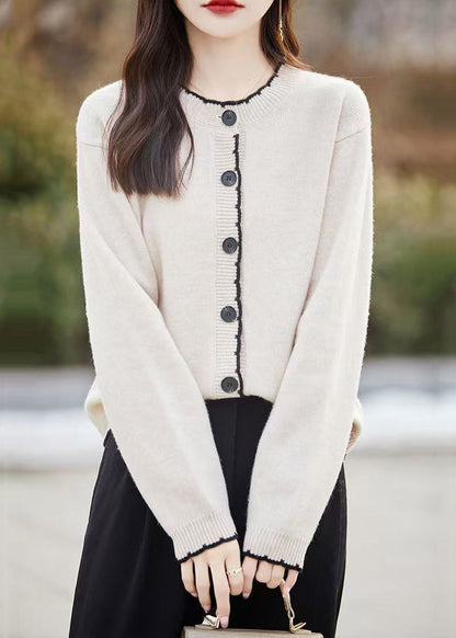 Classy Beige O Neck Button Wool Knit Cardigans Fall QX025 shopify