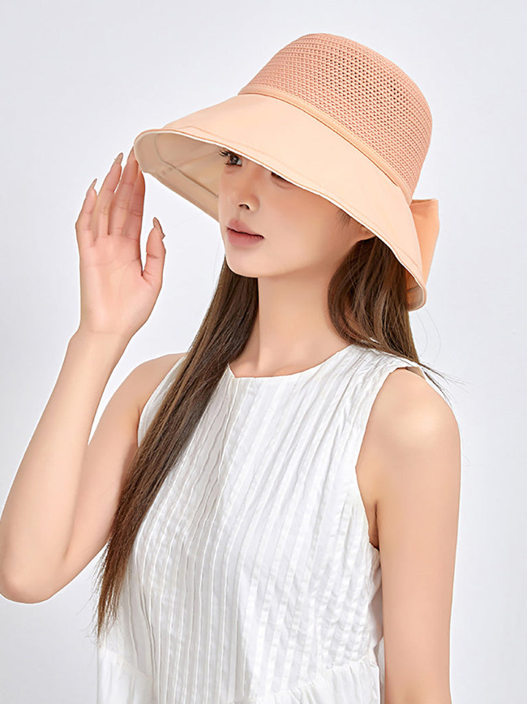 Women Summer Artsy Solid Spliced Bowknot Sunproof Hat CX001 BUYKUD