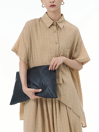 Women Summer Artsy Plaid Button-up Irregular Hem Shirt CX033 AYFZ