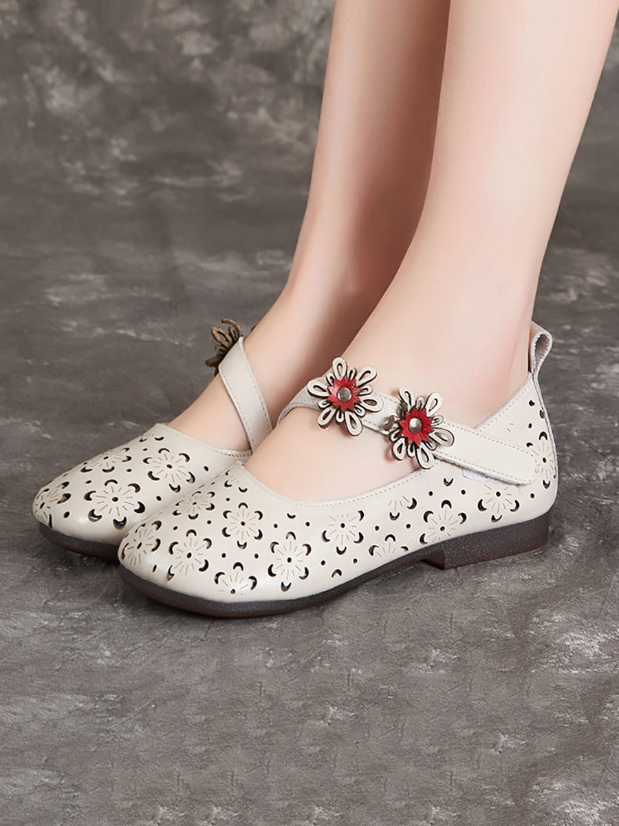 Women Summer Vintage Leather Flower Cutout Sandals OP1047 MXXZ