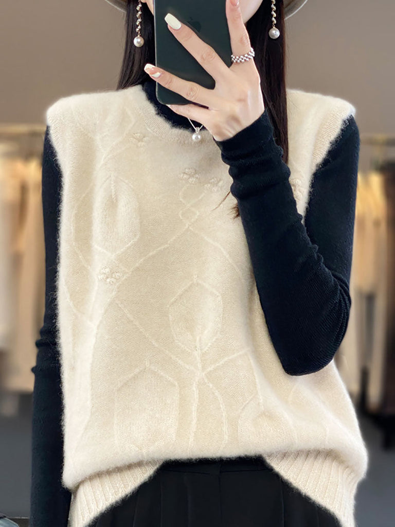 Women Casual Wool O-Neck Crochet Knit Vest AV1059 Genistyle Shop