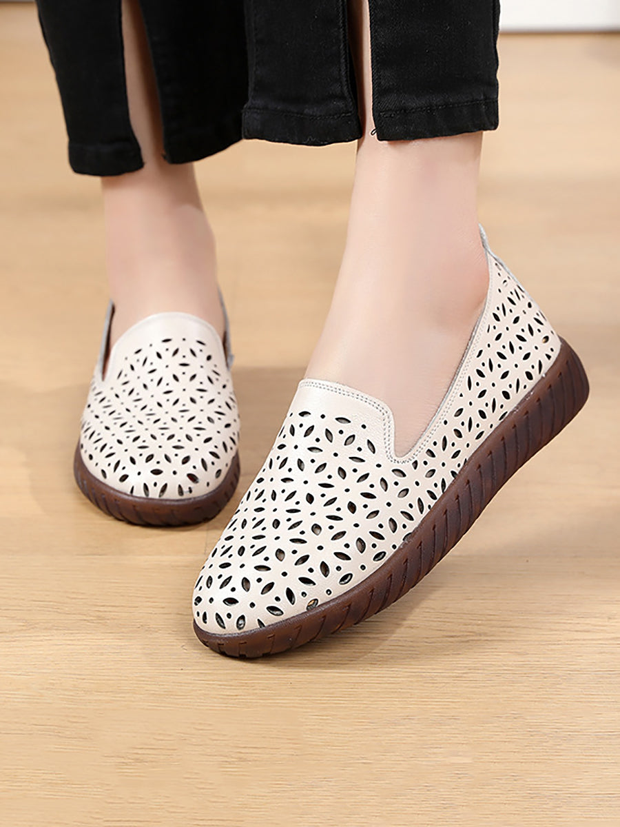 Women Summer Solid Leather Cutout Flat Soft Shoes UI1027 Ada Fashion