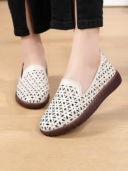 Women Summer Solid Leather Cutout Flat Soft Shoes UI1027 Ada Fashion