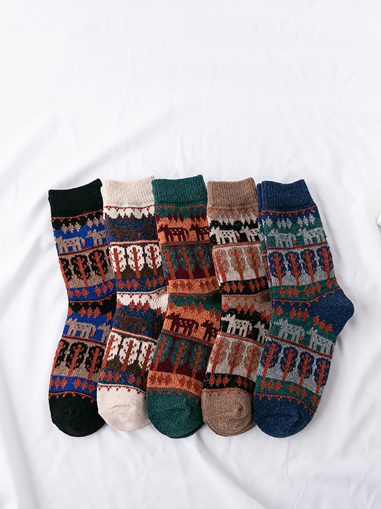 5 Pairs Women Winter Ethnic Wool Socks AS1019 BUYKUD