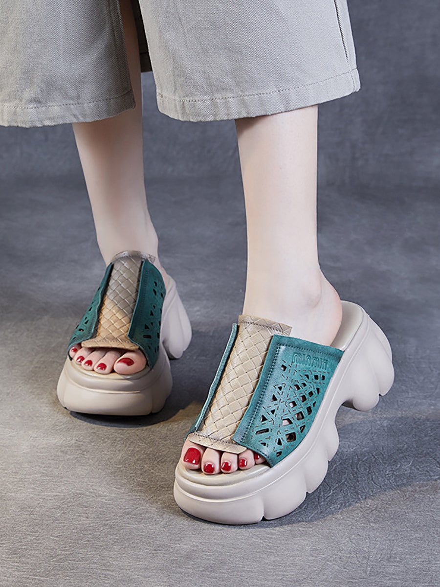 Women Summer Casual Leather Spliced Platfrom Slippers CV1033 Ada Fashion