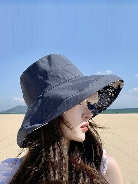 Women Casual Summer Solid Reversible Wearing Collapsible Hat LL005 BUYKUD