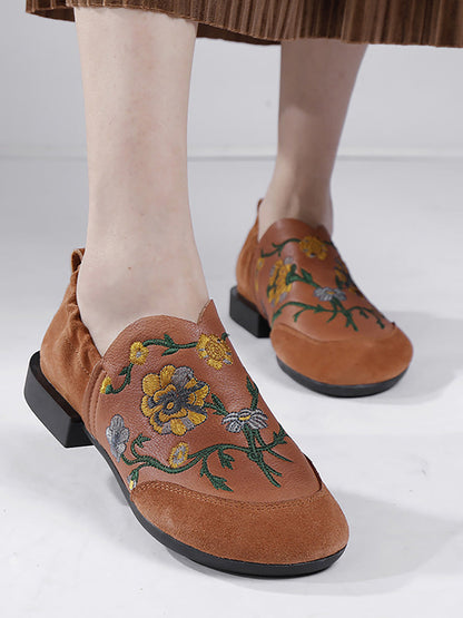 Women Ethnic Autumn Embroidery Leather Low Heel Shoes AI1020 QSLMY