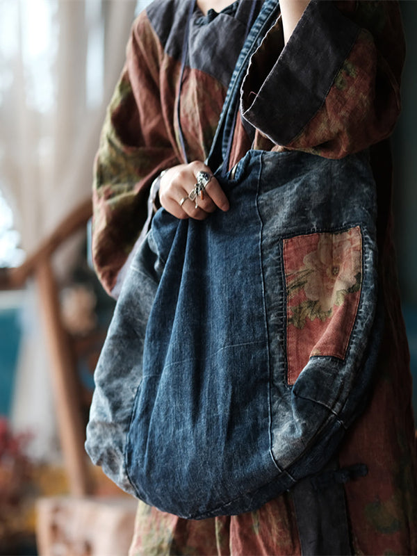 Vintage Denim Spliced Women Shoulder Bag ZZ1004