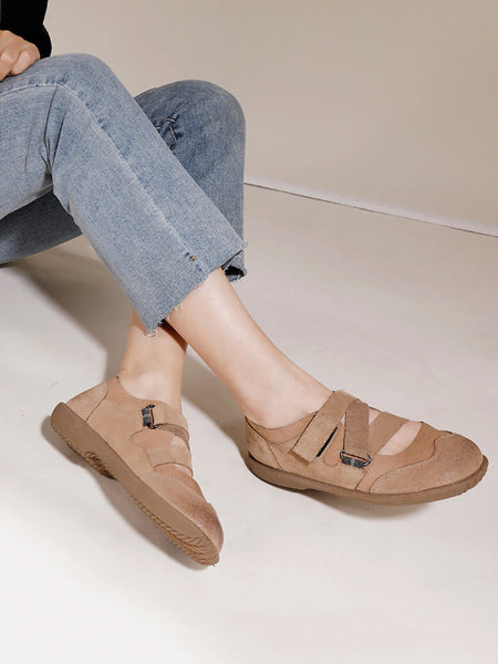 Women Summer Solid Leather Spliced Low Heel Shoes AA1047 Ada Fashion