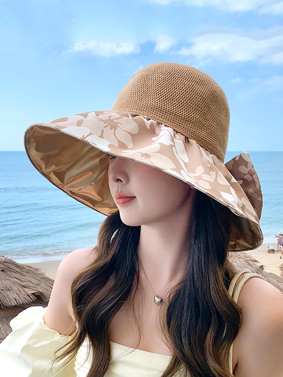 Women Summer Flower Spliced Bowknot Sunproof Hat AA1028 Ada Fashion