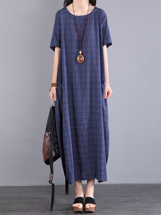 Plus Size Women Summer Artsy Plaid Loose Dress KL1026 Ada Fashion