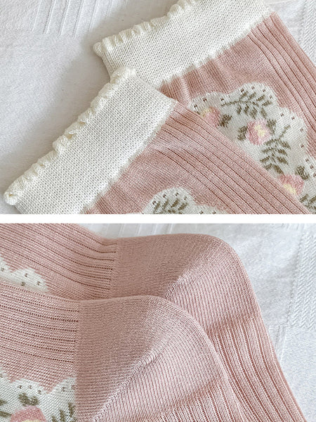 3 Pairs Women Elegant Flower Lace Spliced Thin Socks ZZ1010 Ada Fashion