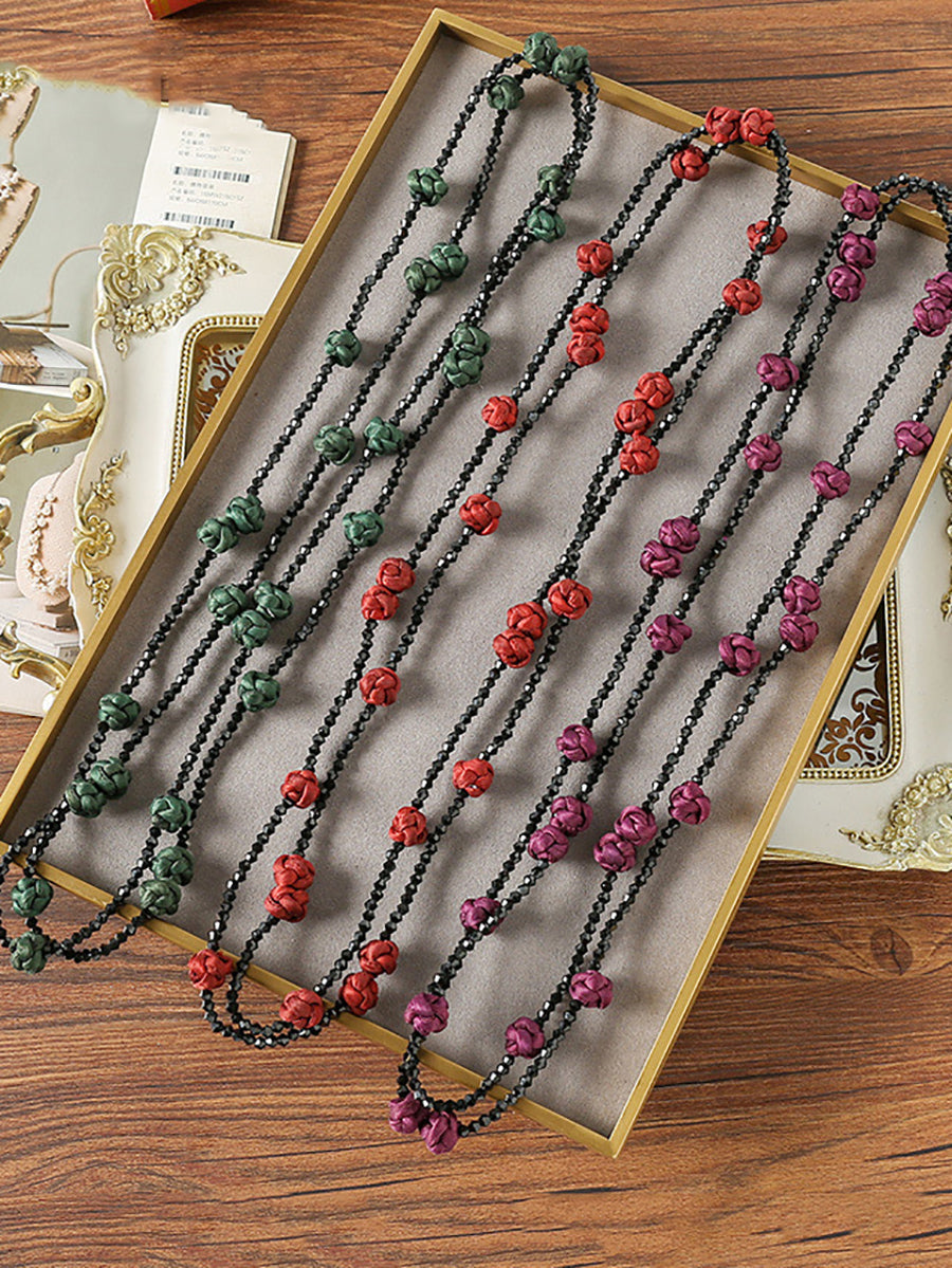 Women Ruyi Knot Beads Weave Sweater Necklace QN005 BUYKUD