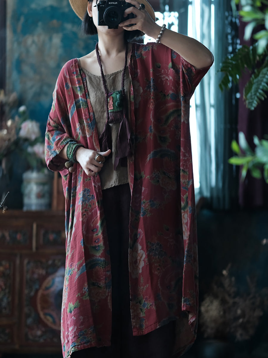 Women Vintage Flower Spring 100%Cotton Shirt Coat KL1013 Ada Fashion