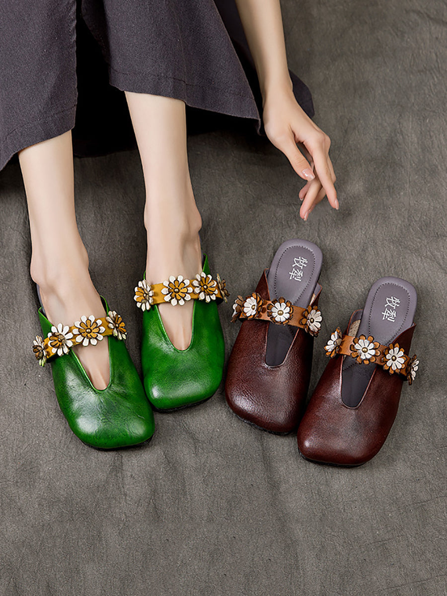 Women Summer Solid Flower Leather Slippers SC1011 Ada Fashion