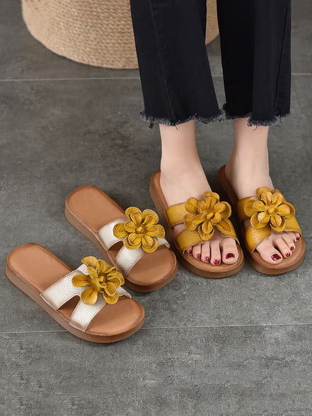 Slippers Genuine Flower Women Casual Leather FashionChic