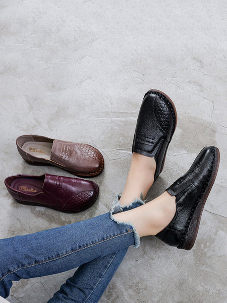 Women Vintage Summer Leather Spliced Low Heel Shoes AS1010 XRXY