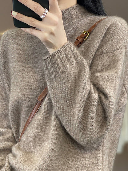 Women Autumn Half-Turtleneck Knit 100%Wool Sweater QU010 BK