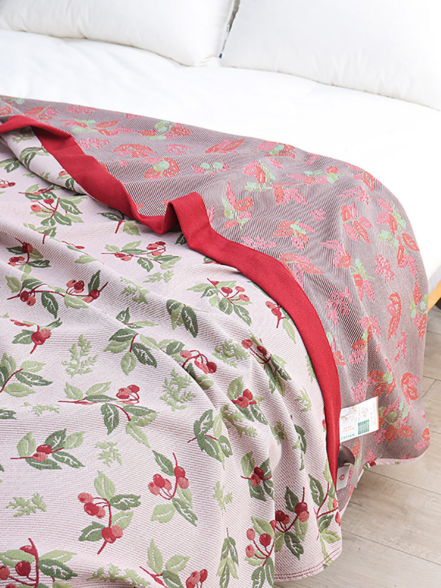 Summer Nap 100%Cotton Jacquard Cherry Sofa Blanket WE1006 Ada Fashion