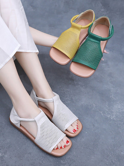 Sandals Leather Flat Hollow Summer Out Casua Women FashionChic