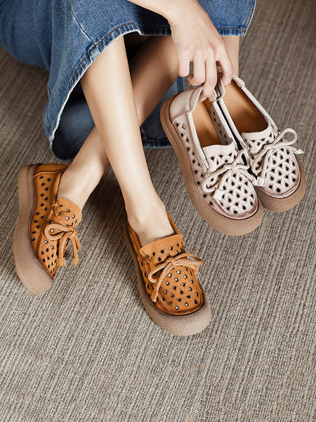 Genuine Shoes Hollow Out Summer Leather Flat Women FashionChic