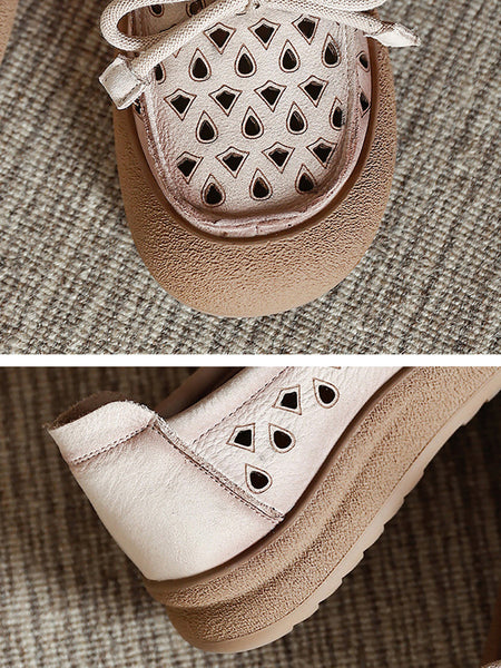 Genuine Shoes Hollow Out Summer Leather Flat Women FashionChic