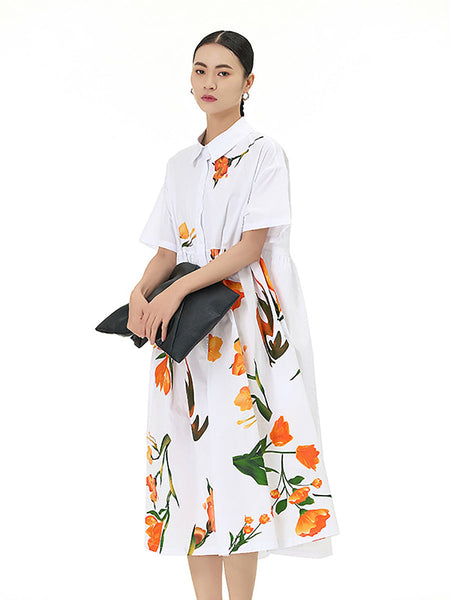 Women Casual Summer Flower Loose Cotton Dress XX1041 Ada Fashion