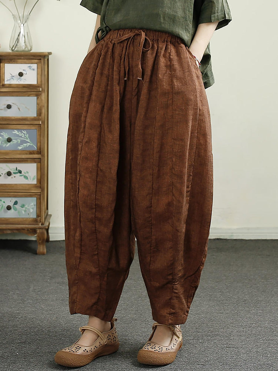 Women Summer Retro Spliced Harem Linen Pants CX010 ZMMM