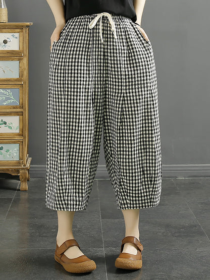 Plus Size Women Casual Summer Plaid Cotton Pants XX1032 Ada Fashion