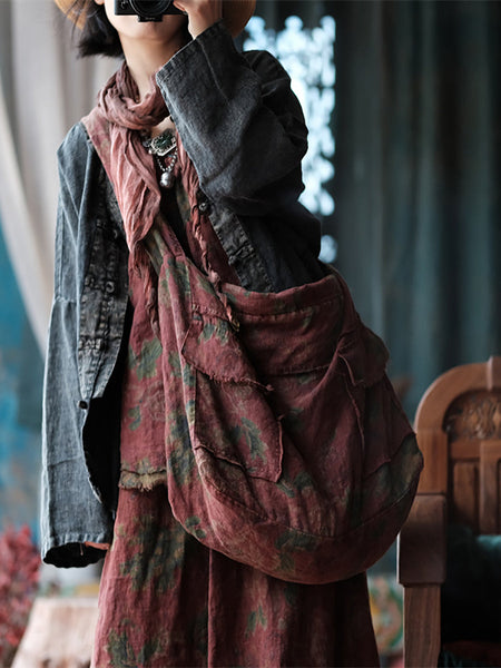 Women Retro Floral Spliced Linen Shoulder Bag AI1011 JSHY