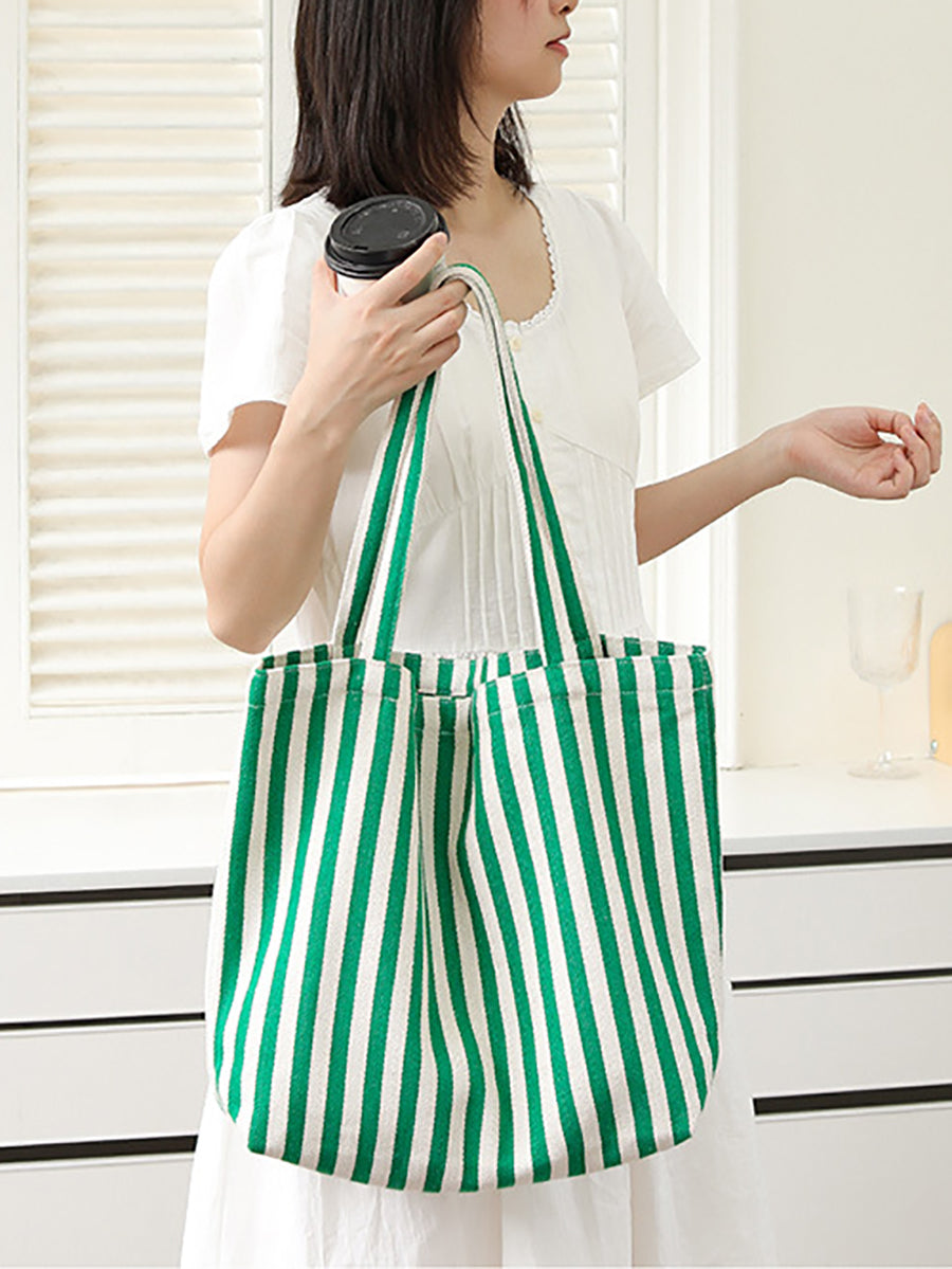 Casual Women Stripe Shoulder Canvas Bag FashionChic