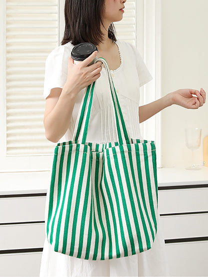 Casual Women Stripe Shoulder Canvas Bag FashionChic