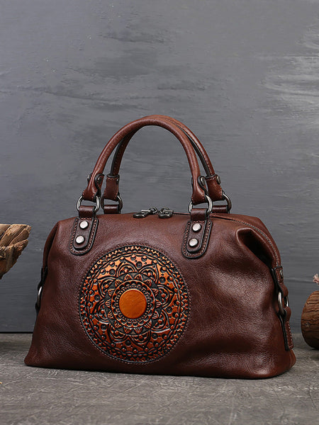 Women Leather Flower Spliced Capacity Hand Bag Shoulder Bag AX1007 Genistyle Shop