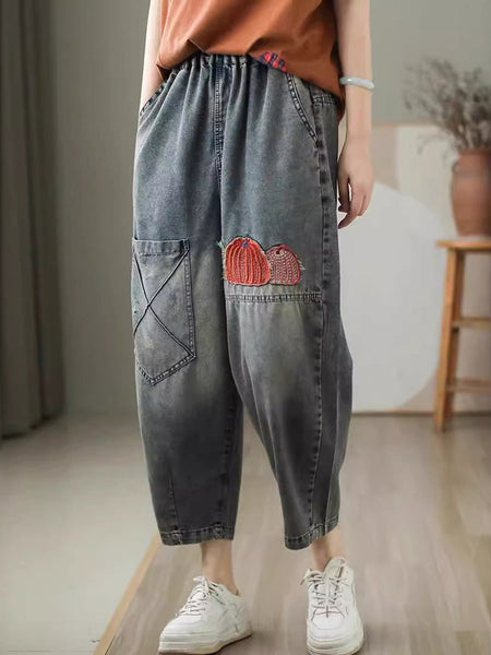 Women Summer Casual Embroidery Denim Harem Pants CV1047 Ada Fashion