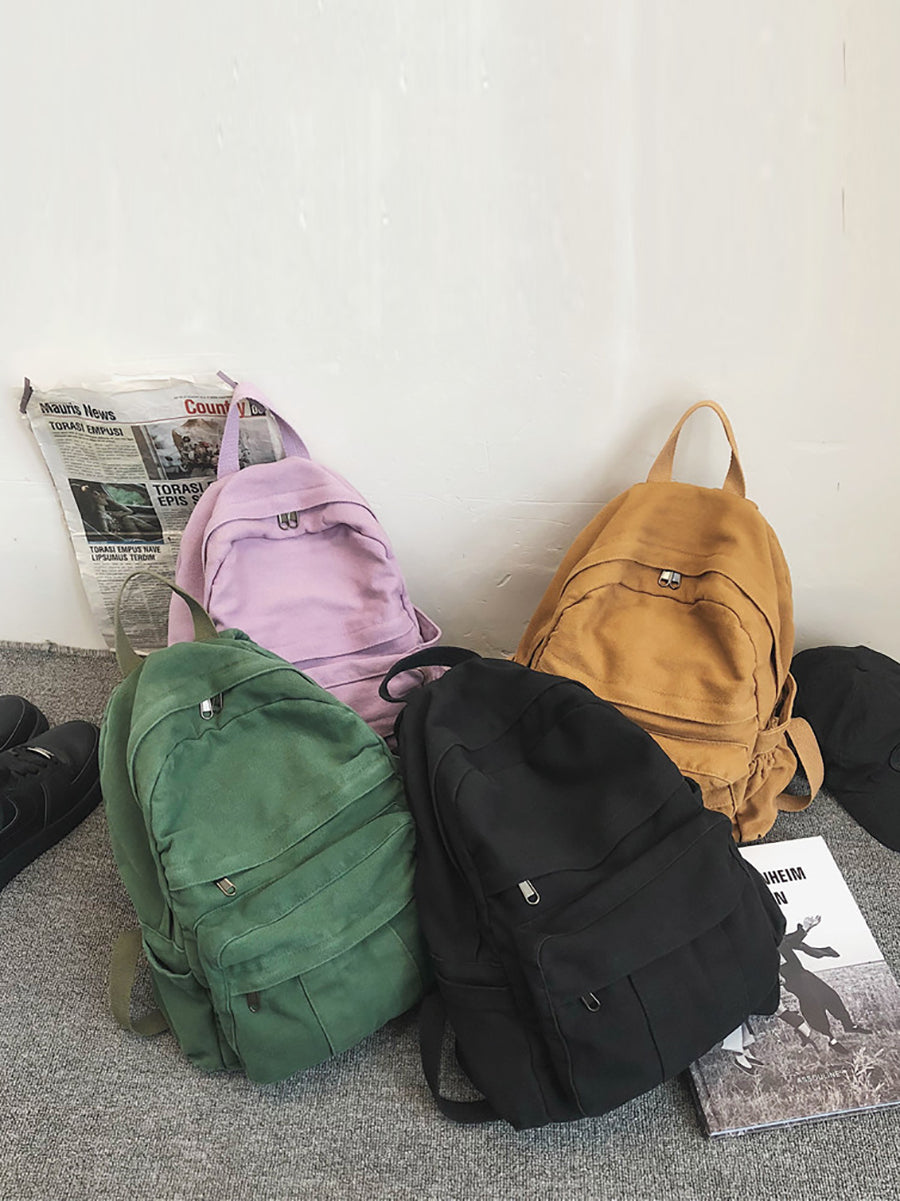 Women Casual Solid Canvas Large Capacity Backpack AT1030 BUYKUD