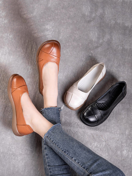 Spliced Genuine Cross Shoes Casual Women Flat Leather FashionChic