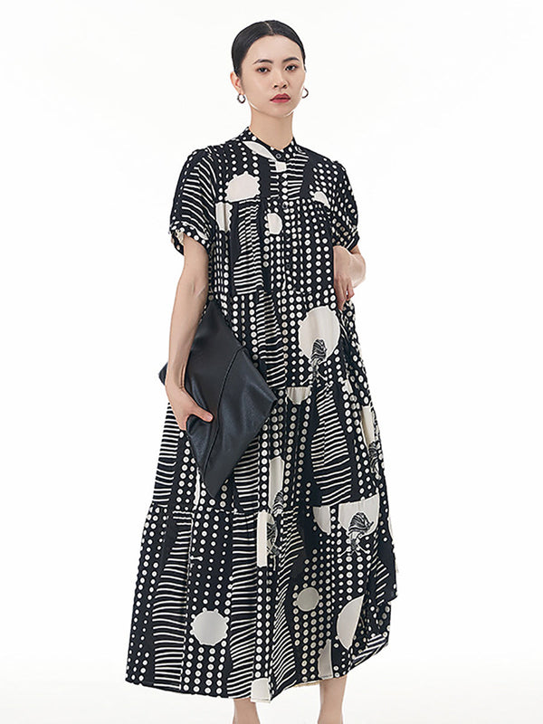 Women Summer Dot Irregular Print Loose Dress QW1005 Ada Fashion