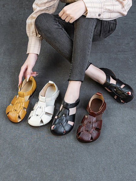 Leather Summer Soft Women Spliced Sandals FashionChic