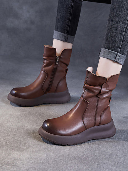 Women Winter Genuine Leather Spliced Low Heel Boots AX1045 Genistyle Shop