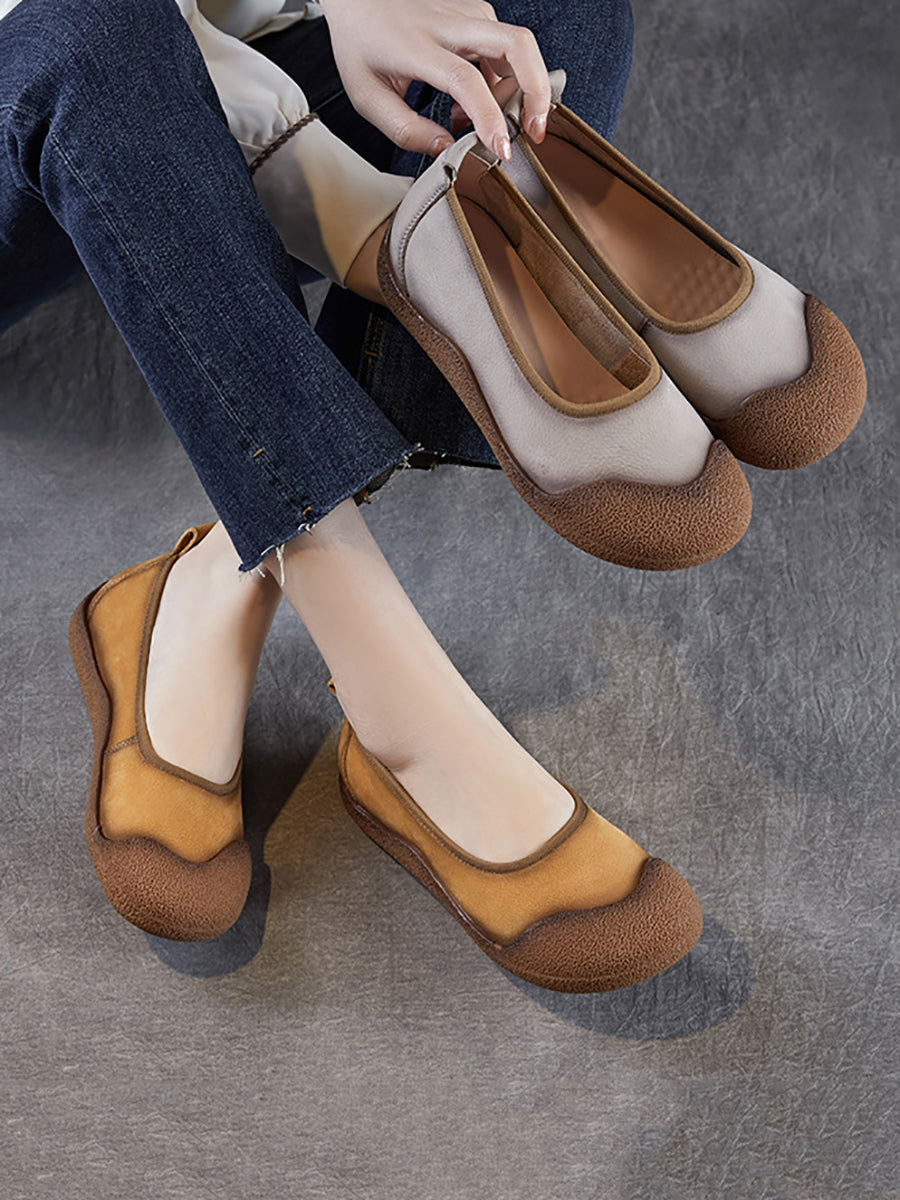 Summer Colorblock Leather Women Flat Genuine Shoes FashionChic