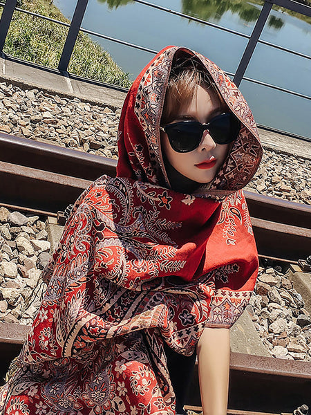 Women Ethnic Flower Taasel Shawl Scarves FG1021 Ada Fashion