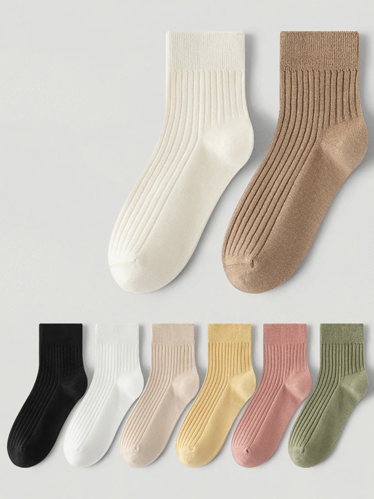 5 Pairs Women Winter Solid 100%Cotton Socks BA1031 Genistyle Shop