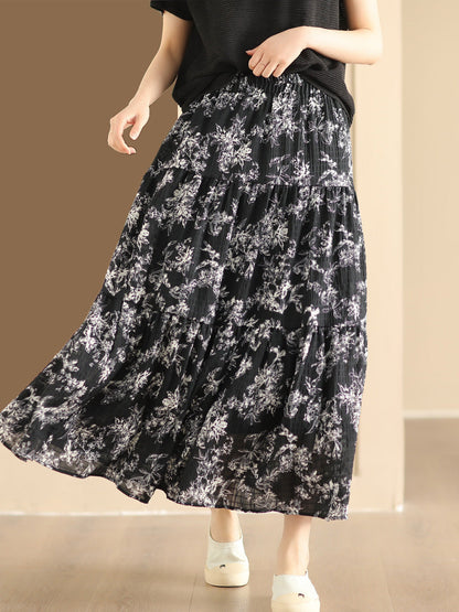 Women Summer Vintage Floral Cotton Loose Skirt CV1037 Ada Fashion