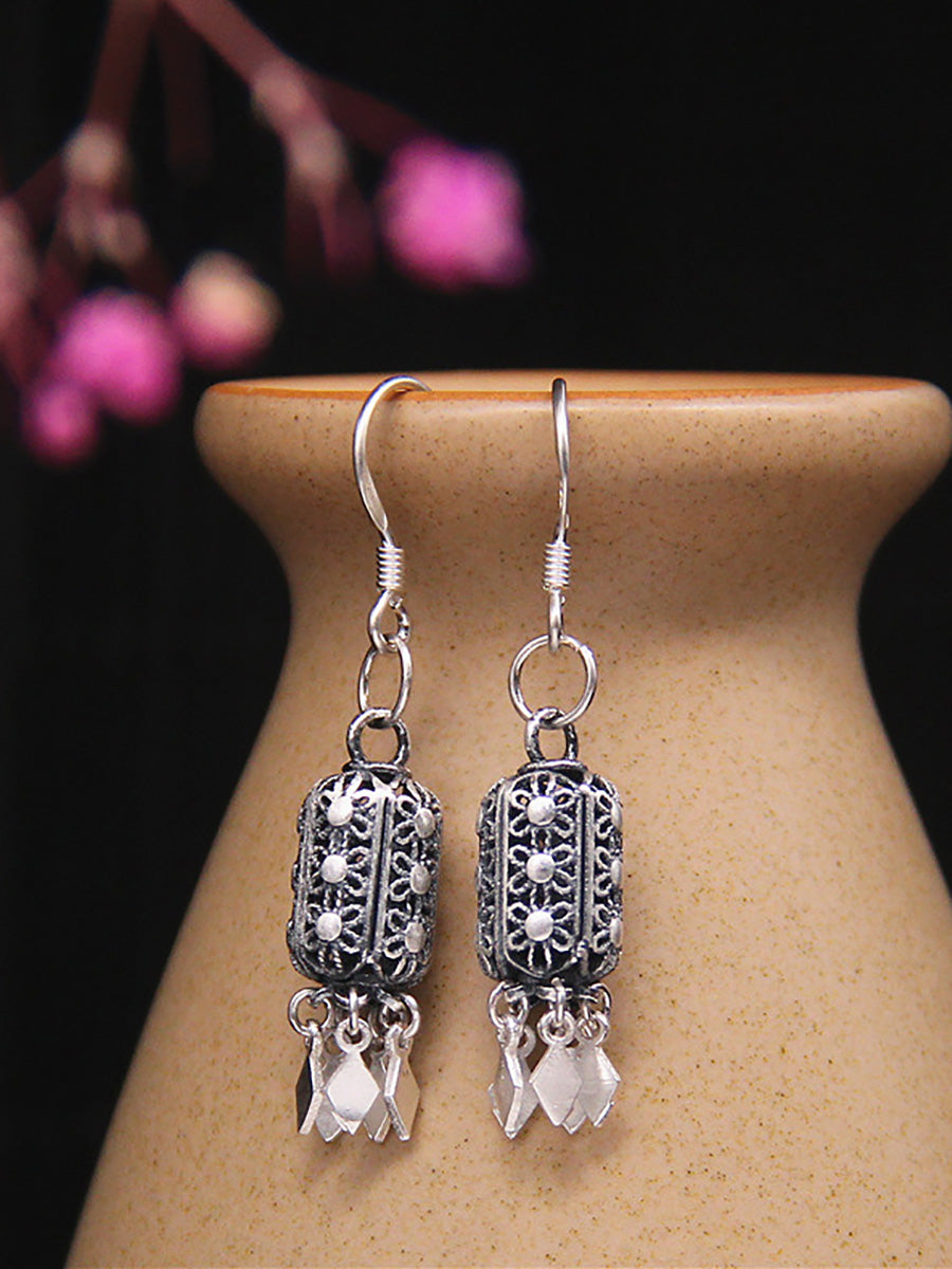 Women Vintage S925Silver Lantern Tassel Earrings AT1093 BUYKUD