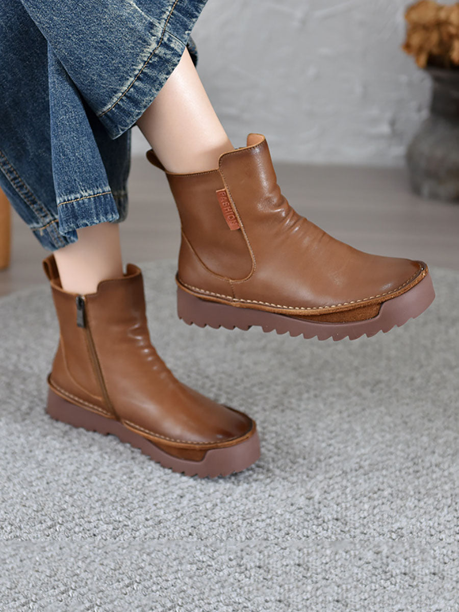 Women Autumn Vintage Leather Spliced Ankle Boots BA1013 Genistyle Shop