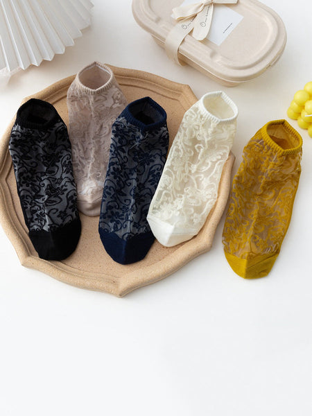 5 Pairs Women Flower Jacquard Summer Socks AA1026 Ada Fashion