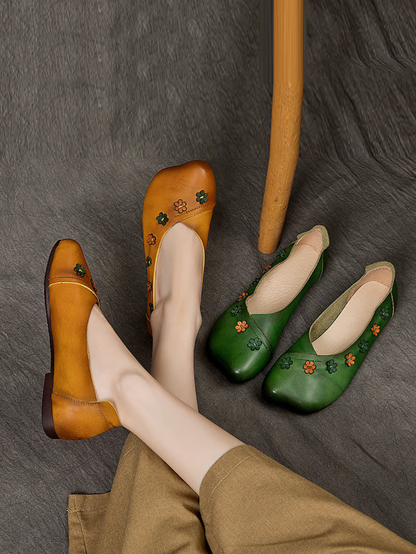 Women Vintage Summer Leather Flower Spliced Flat Shoes SC1012 Ada Fashion