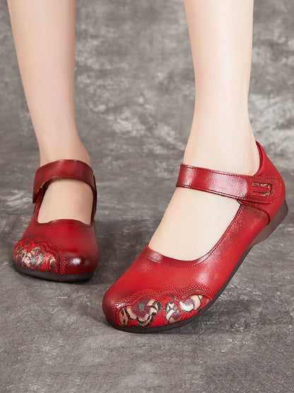 Women Summer Ethnic Flower Spliced Leather Shoes XX1052 Ada Fashion