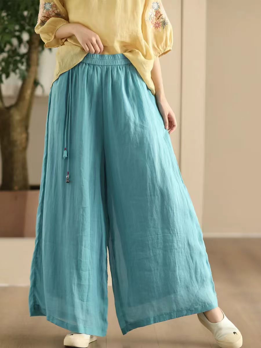 Women Summer Dual-layer Wide-leg Ramie Pants FD049 ZMMM