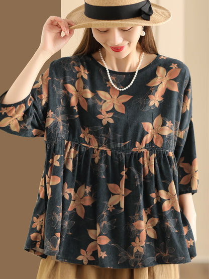Women Summer Vintage Flower Spliced Loose Shirt XX1047 Ada Fashion